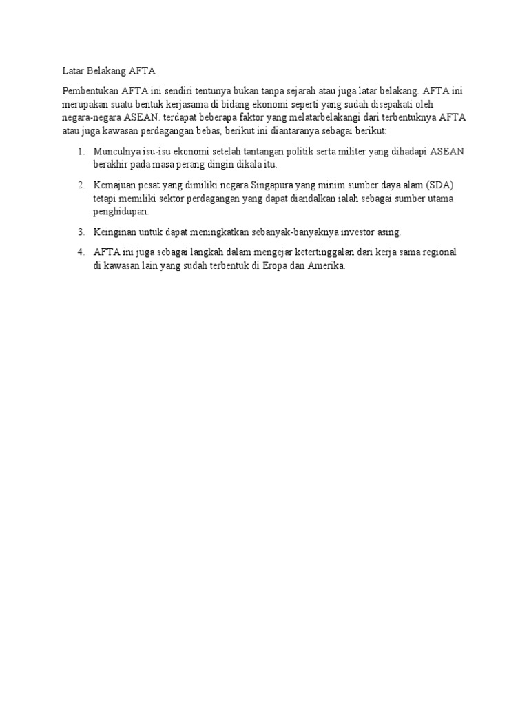 Latar Belakang Afta Pdf
