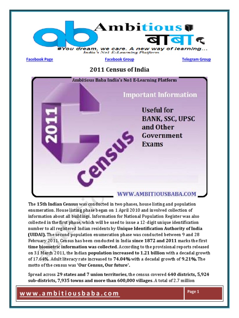 2011 Census of India Overview | PDF | South Asia | Asia