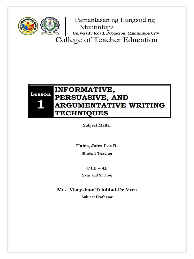 Writing Techniques for Persuasive Texts | PDF | Essays | Persuasion