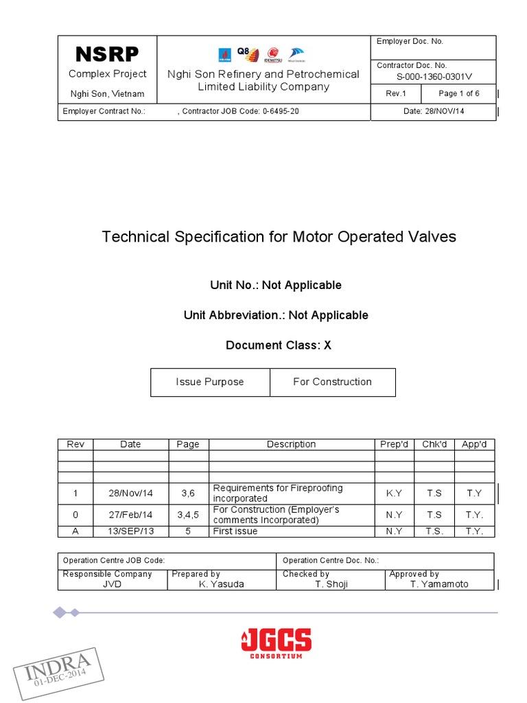 Motor Operated Valve Specifications | PDF | Valve | Specification ...