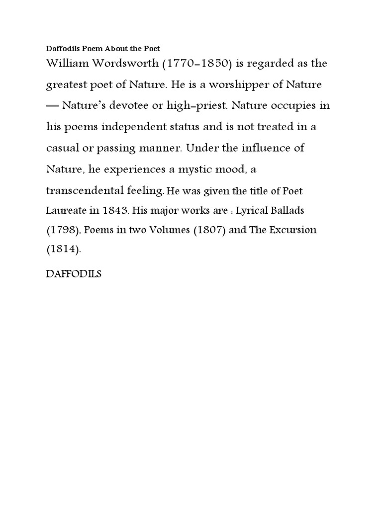 Daffodils Summary PDF Poetry William Wordsworth