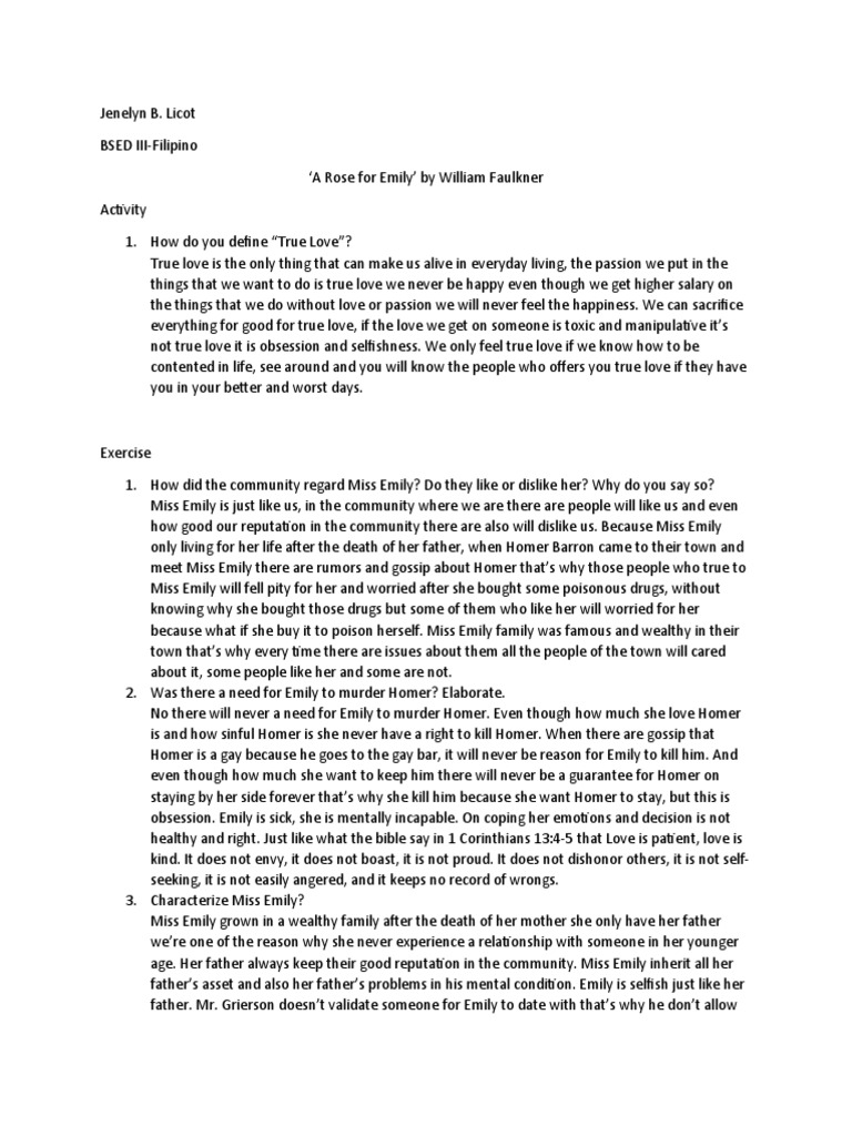 A Rose For Emily PDF Love Human Nature