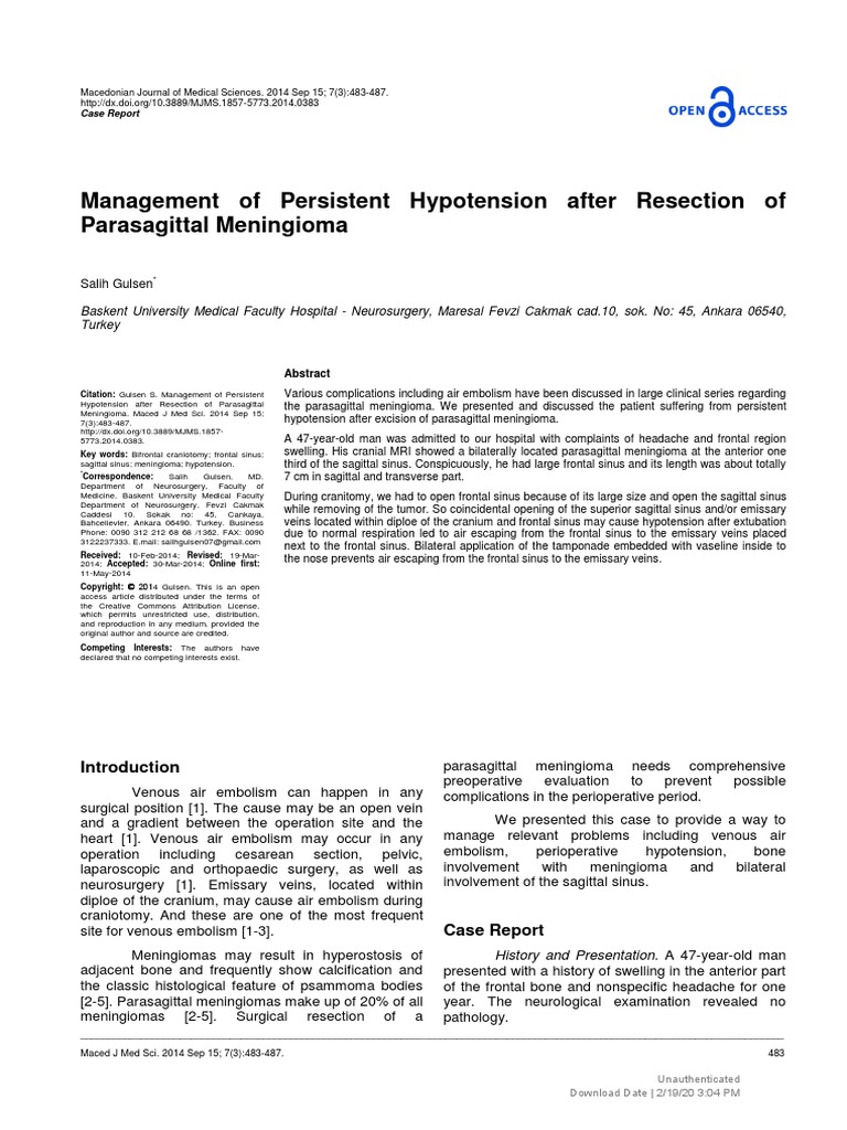 (Macedonian Journal of Medical Sciences) Management of Persistent Hypotension After Resection of