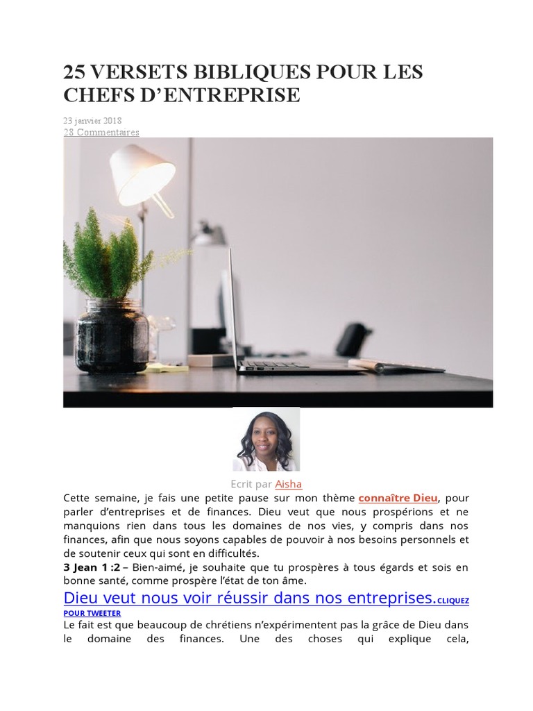 Verset Biblique Pour Avoir De L Argent Pdf 25 Versets Bibliques Pour Les Chefs D | PDF | Jacob | Dieu