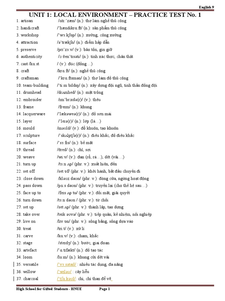 Unit 1 - Local Environment (10 Ban) | PDF