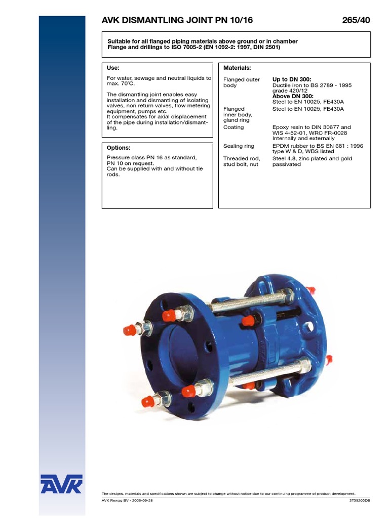 Dismantling Joint - AVK | PDF | Pipe (Fluid Conveyance) | Mechanical ...