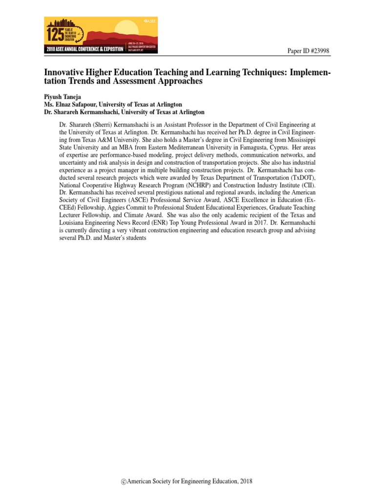 Innovative Higher Education Teaching and Learning Techniques: Implemen ...
