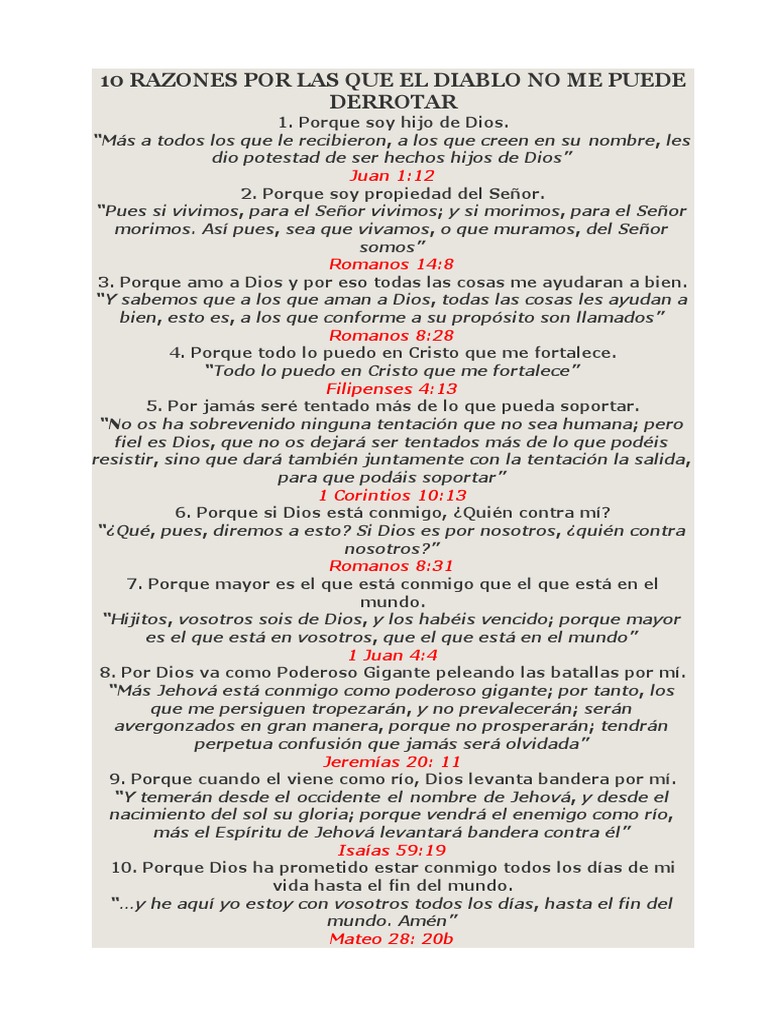 10 Razones Por Las Que El Diablo No Me Puede Derrotar | PDF