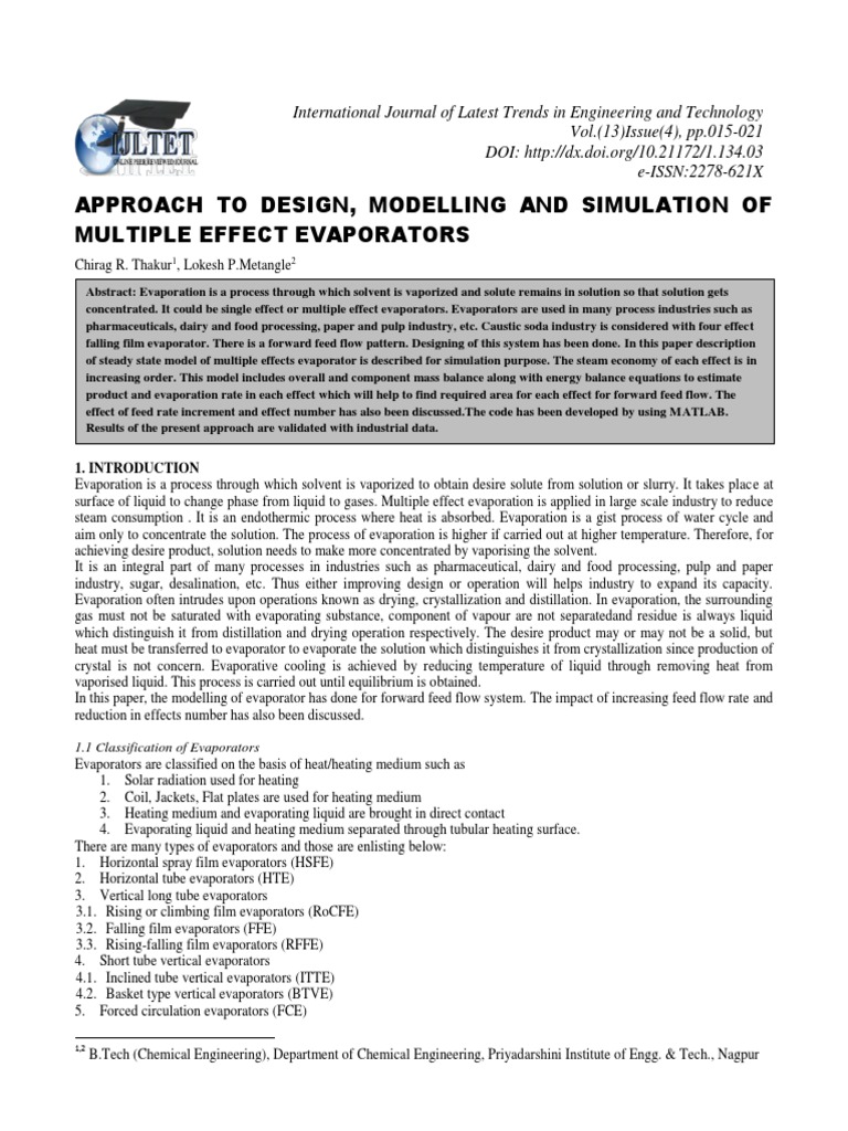 Approach To Design, Modelling and Simulation of Multiple Effect
