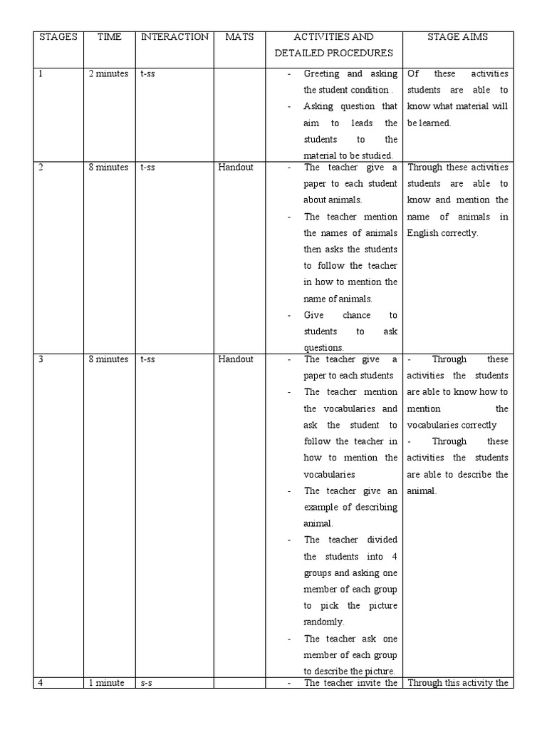Lesson Plan Animals PDF Lesson Plan Zoology