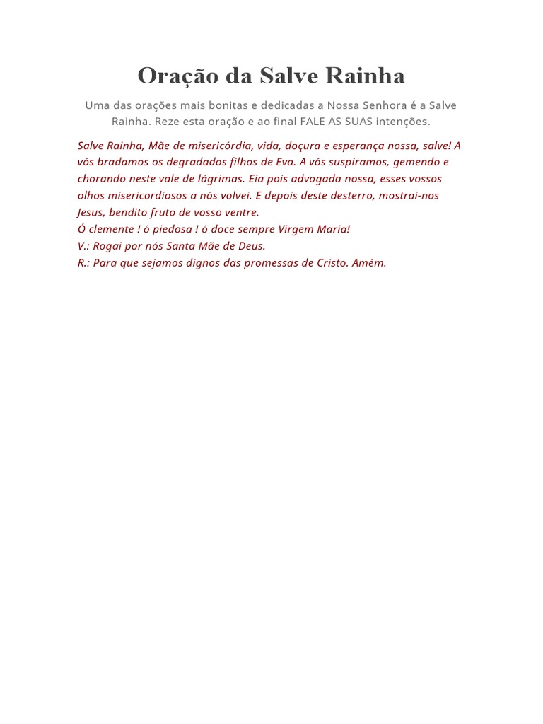 Oração Completa da Salve Rainha | PDF