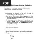 Dictionary Techniques (Lempel-Ziv Codes) : Dictionary, and Encode These Patterns by Transmitting