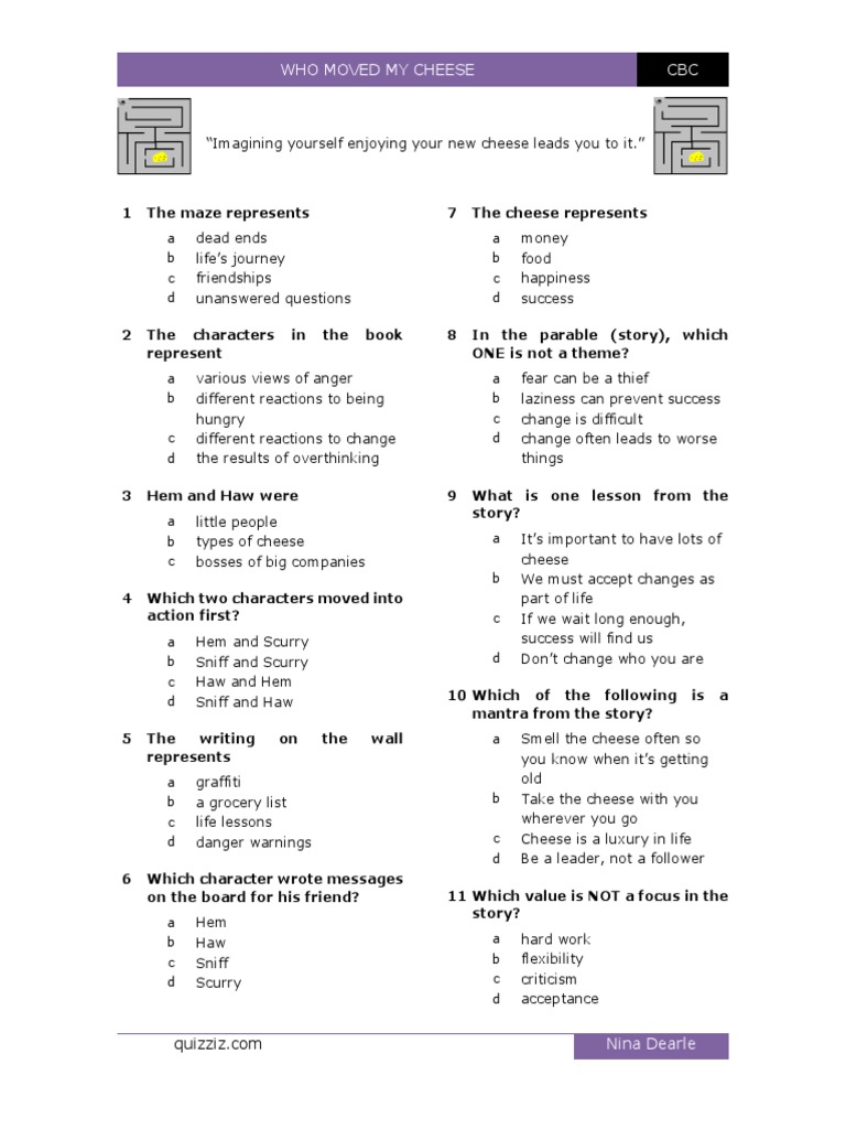 Who Moved My Cheese Worksheet PDF
