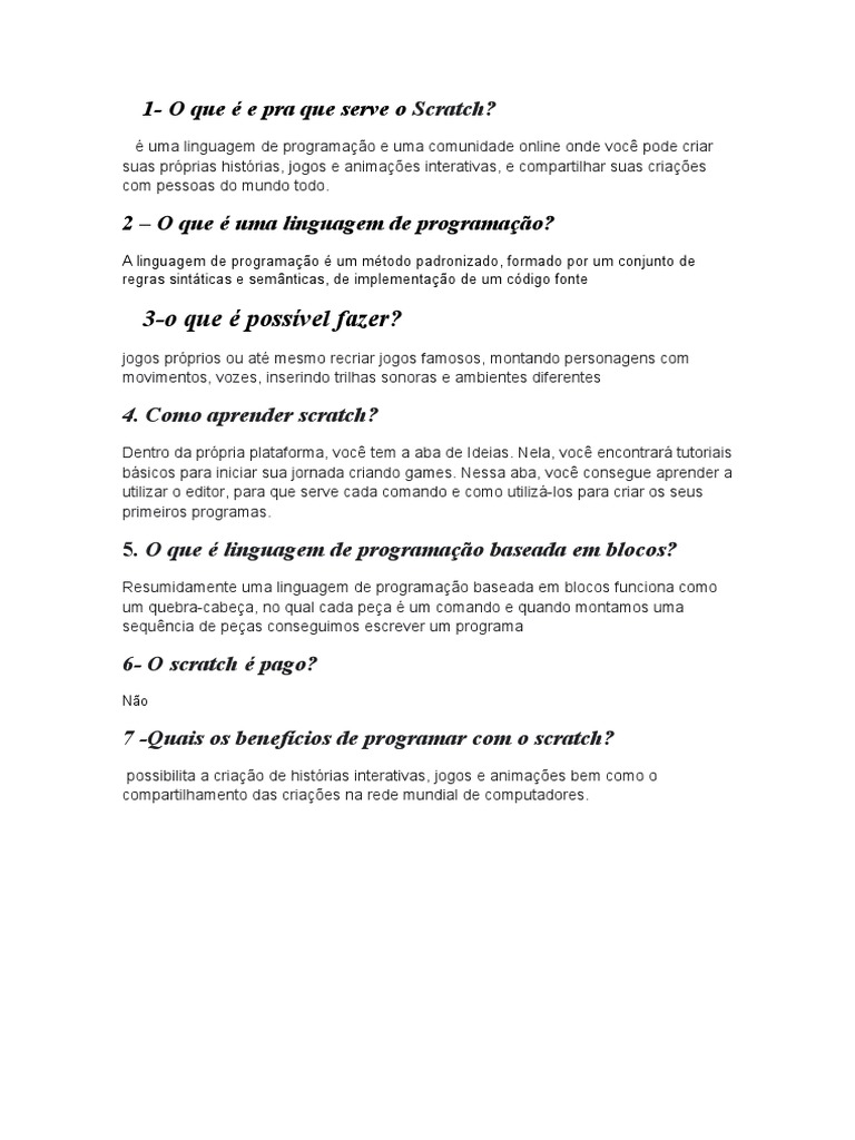 O que é Scratch: Uma introdução à linguagem de programação visual | PDF