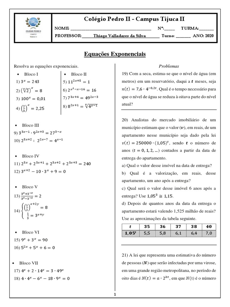 Exercícios de Equações Exponenciais | PDF | Radioatividade | Tempo
