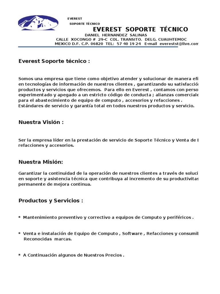 CARTA DE PRESENTACION DE SERVICIO Y DISEÑO