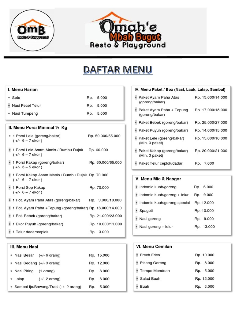 Daftar Menu Polos OMB | PDF | Memasak, Makanan, & Anggur