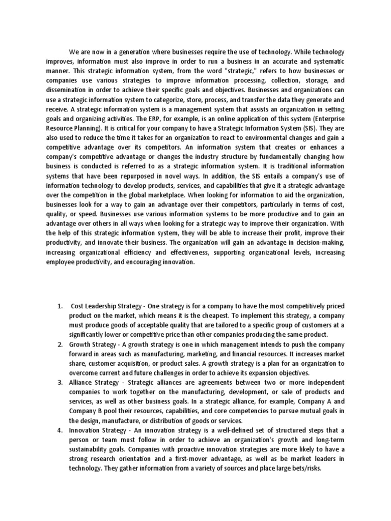 Strategic Information Systems for Business | PDF | Strategic Management ...