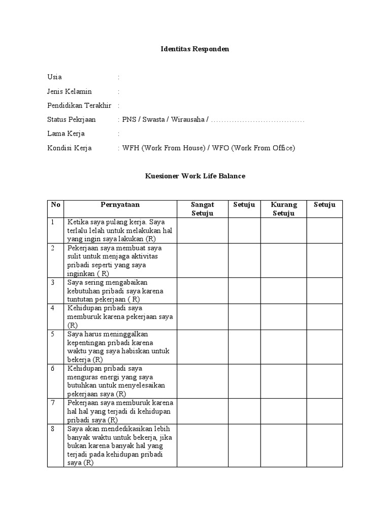 Kuesioner Work Life Balance | PDF