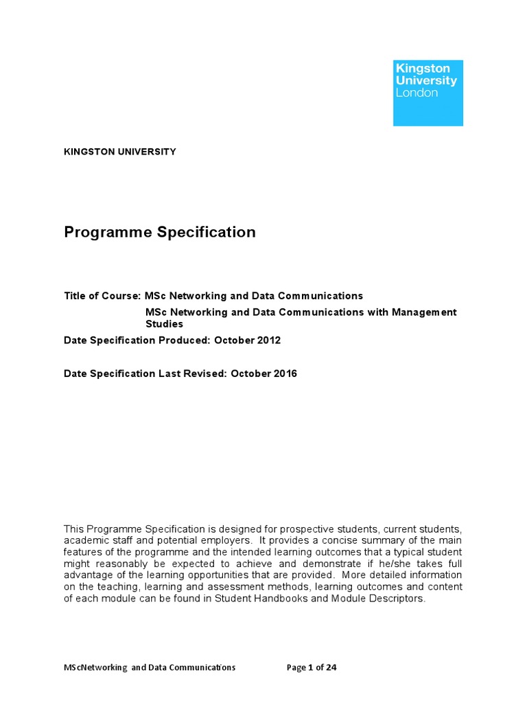 MSc Networking & Data Communications Program | PDF | Educational ...