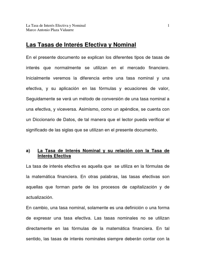 Diferencias entre Tasa Efectiva y Nominal | PDF | Finanzas Matemáticas ...