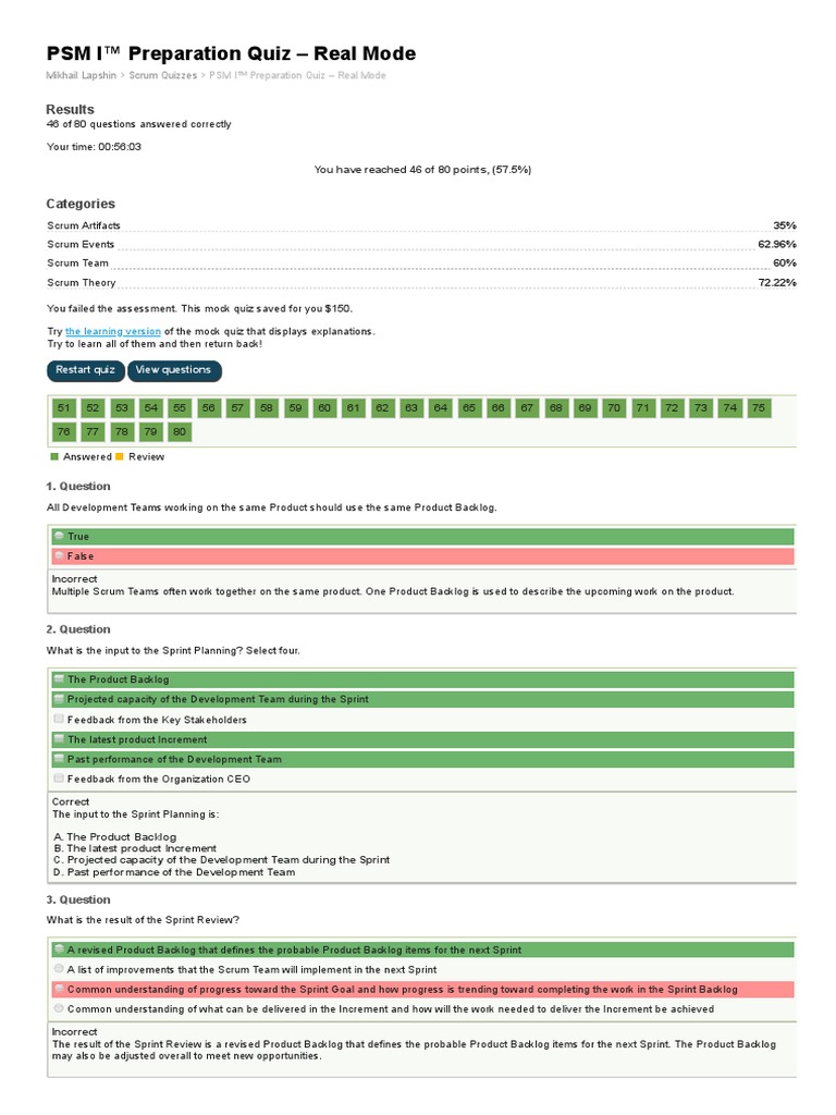 PSM I™ Preparation Quiz4 | PDF | Scrum (Software Development ...