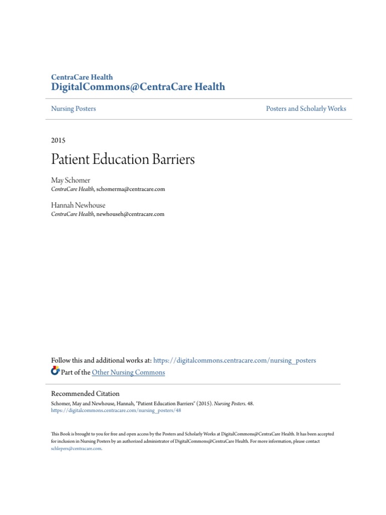 Patient Education Barriers PDF Nursing Patient