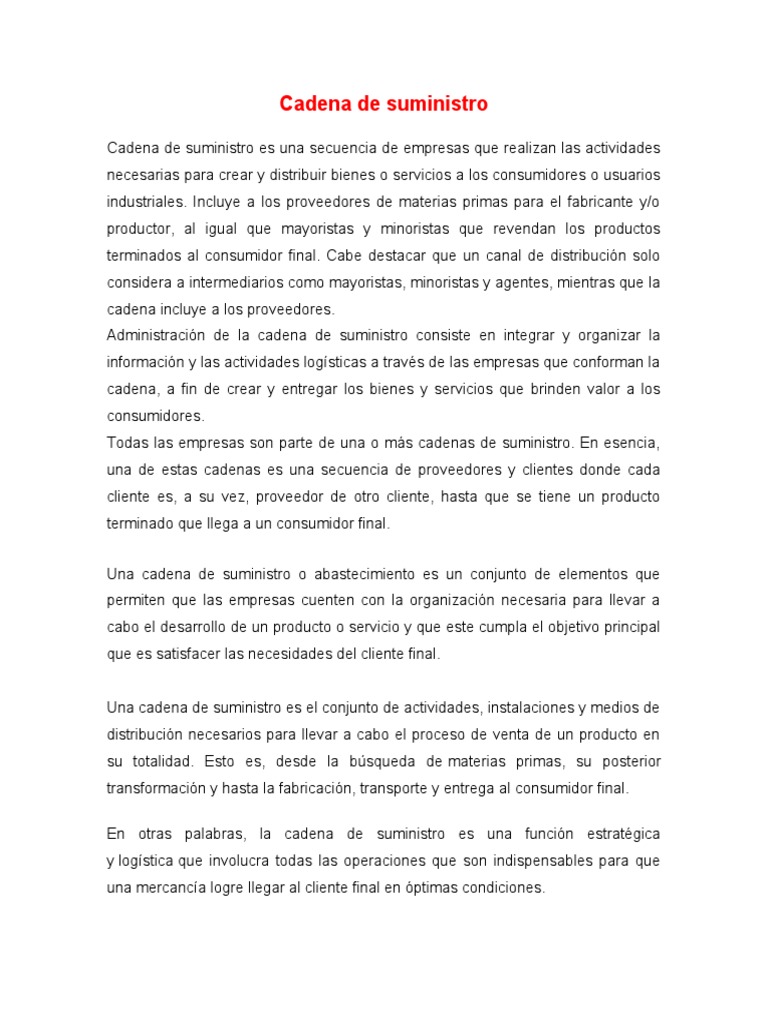 Qué es la cadena de suministro y su gestión | PDF | Logística | Gestión ...