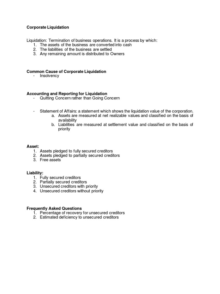 Corporate Liquidation Discussion Guide | PDF | Liquidation | Equity ...