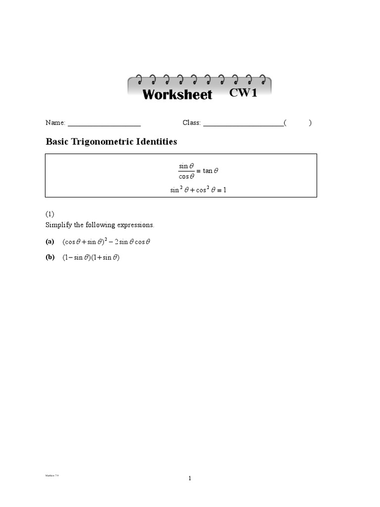 F2 Trigo Basic Trigonometric Identities2 CW1 | PDF