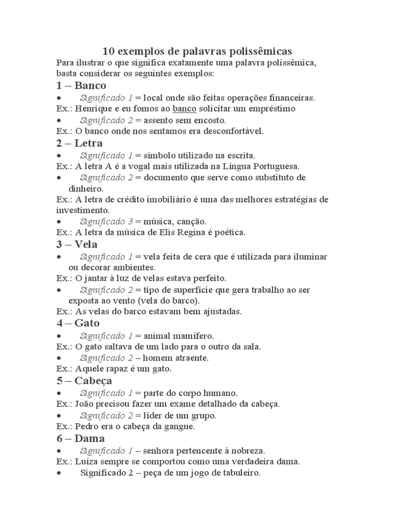 10 Exemplos de Palavras Polissêmicas | PDF | Vela