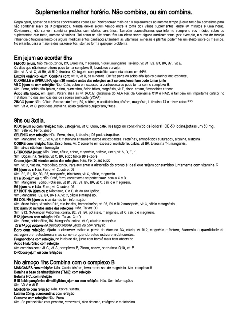 Horários Ideais para Suplementos | PDF | Vitamina | Ferro