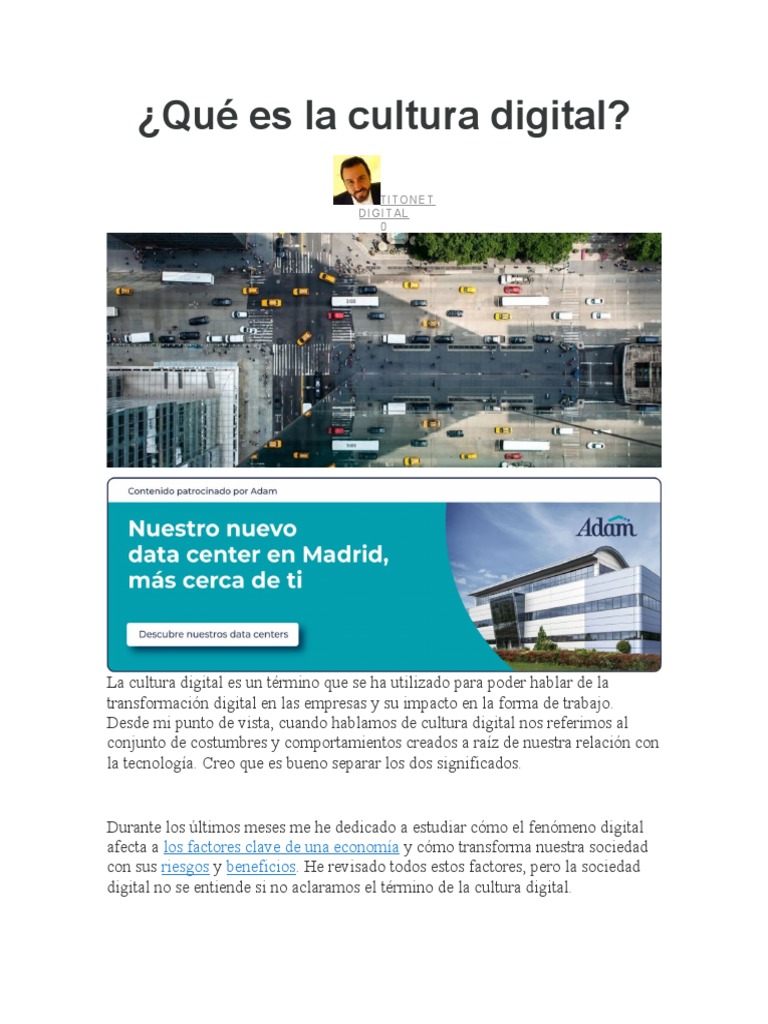 Qué Es La Cultura Digital | PDF | Internet | Sociedad