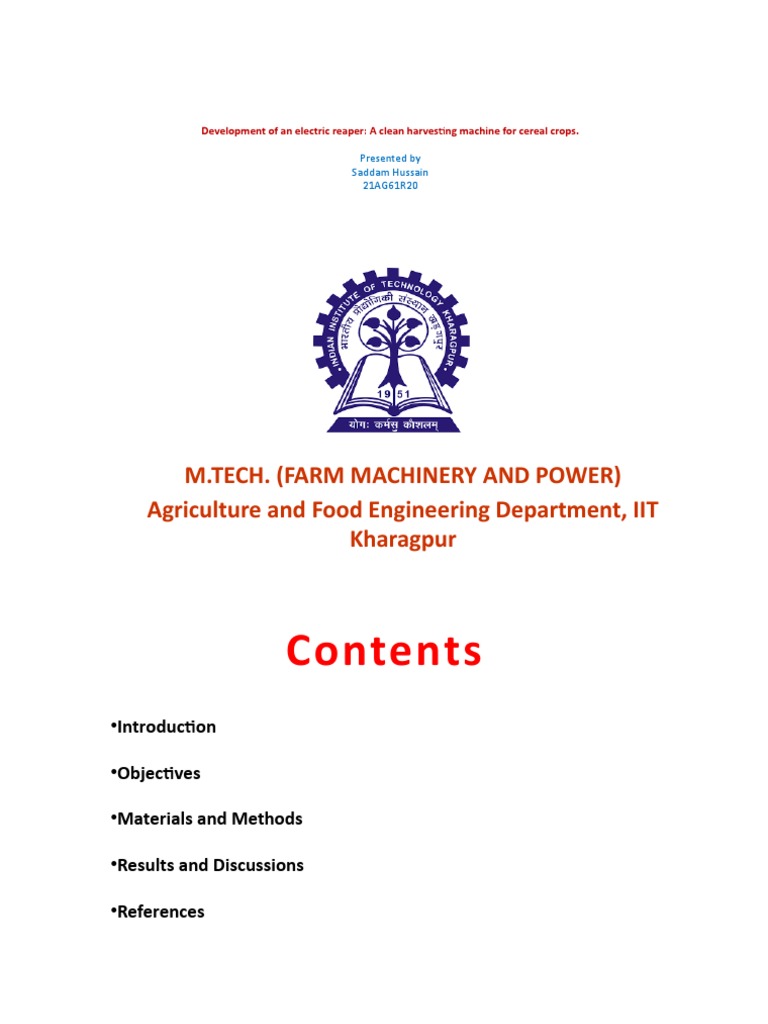M.Tech. (Farm Machinery and Power) Agriculture and Food Engineering