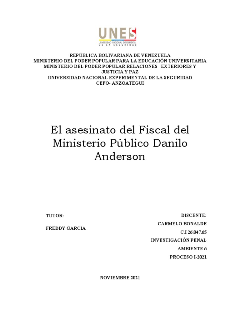 El Asesinato Del Fiscal Del Ministerio Público Danilo Anderson Pdf