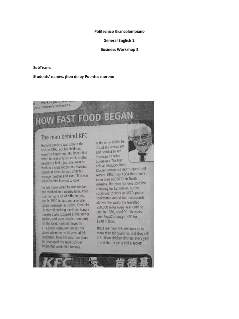 KFC History for Business Workshop 3 | PDF