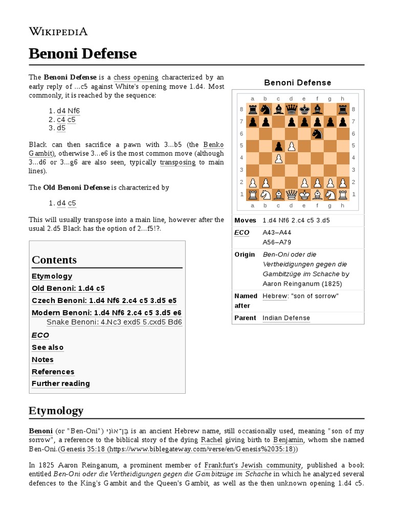 Chess openings: Old Benoni (A43)