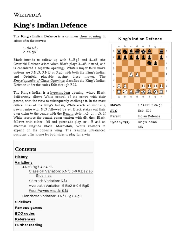 King's Indian Defence | PDF | Chess Openings | Abstract Strategy Games