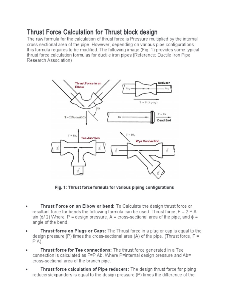 Thrust Force Calculation For Thrust Block Design | PDF