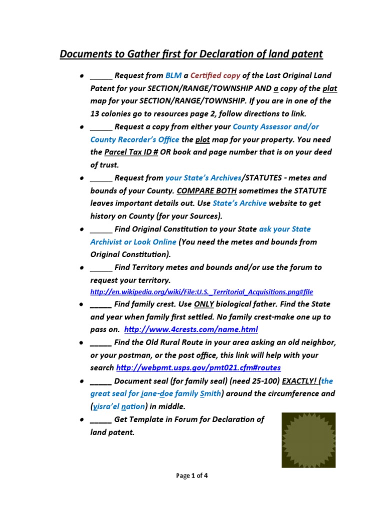Documents To Gather First For Declaration of Land Patent Certified PDF Land Lot Government