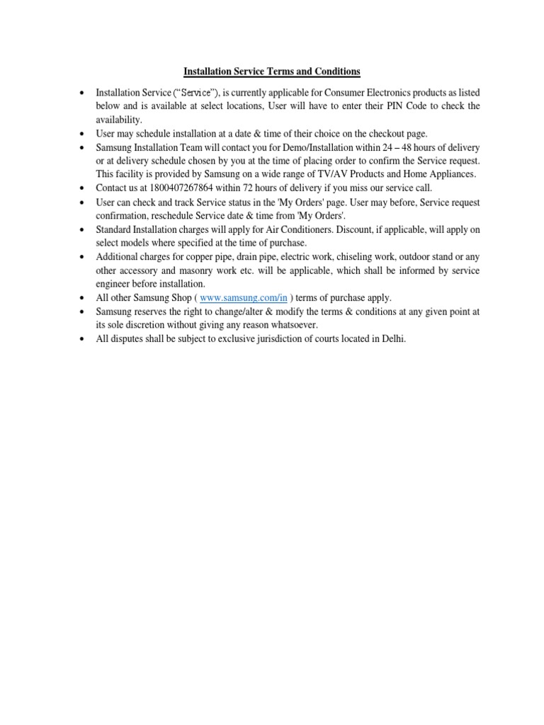 Installation Service Terms and Conditions | PDF | Computers