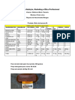 TABELA DE VALOR NUTRICIONAL