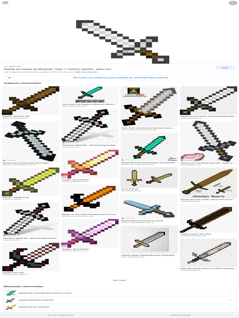 Saqueo vulgar Drástico Espada de Minecraft para Imprimir - Buscar Con Google | PDF