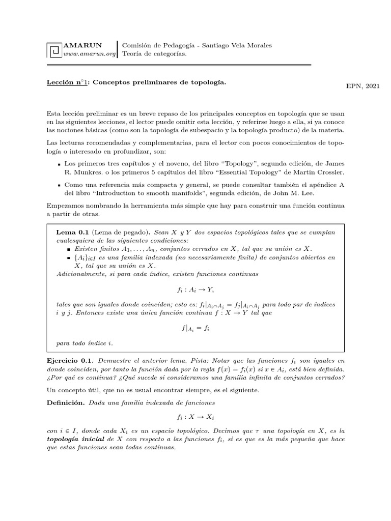 Leccion 1 Teoria de Categorias PDF Topología Conjunto (Matemáticas)