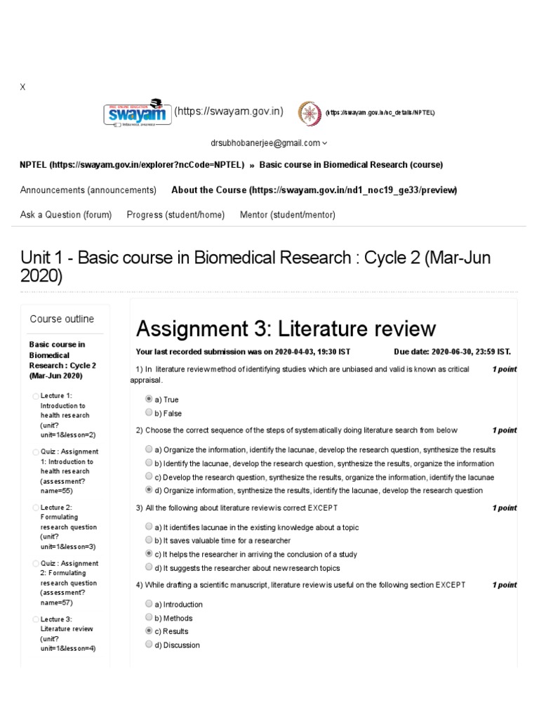 Assignment 3: Literature Review: Unit 1 - Basic Course in Biomedical ...