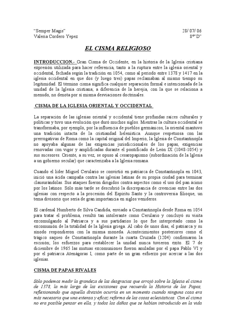 CISMA RELIGIOSO  Papa  Mundo occidental
