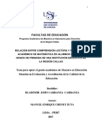 Relación entre comprensión lectora y rendimiento en matemática