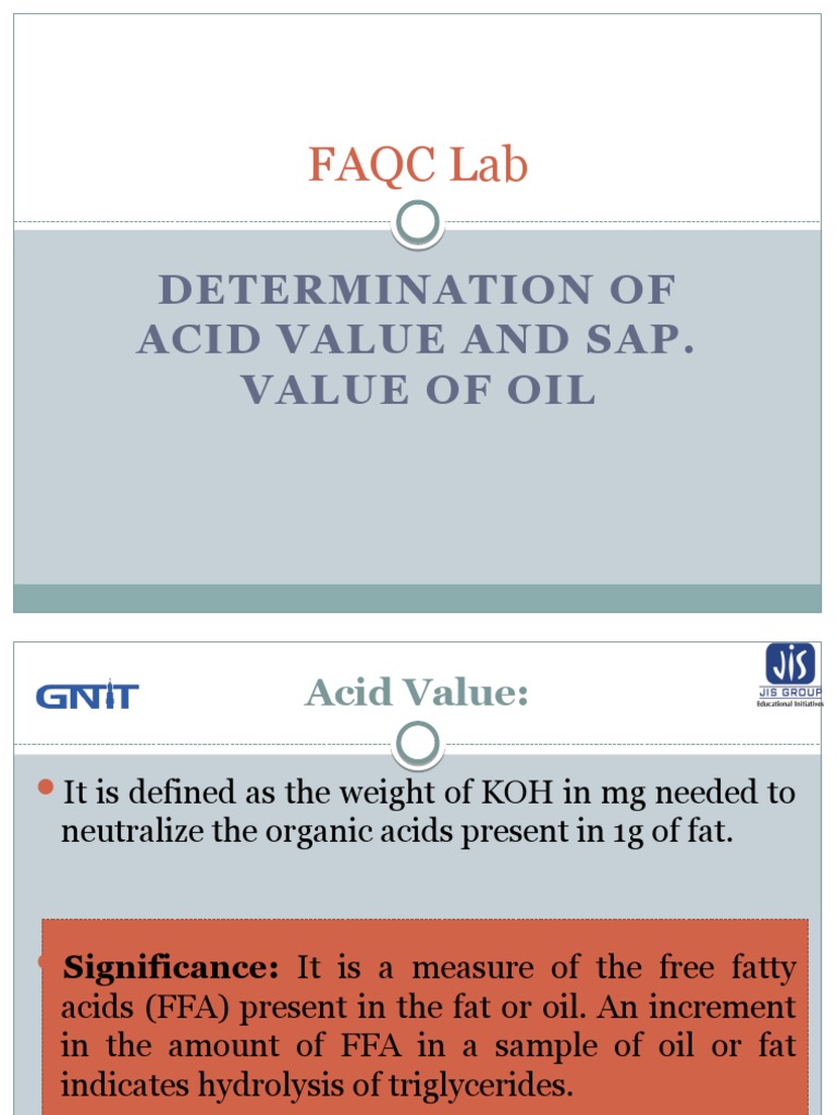 Acid and Saponification Value Analysis | PDF | Chemistry | Titration
