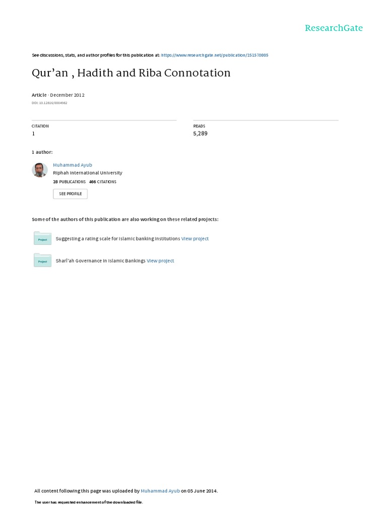 Qur'an, Hadith and Riba Connotation: December 2012 | PDF | Hadith ...