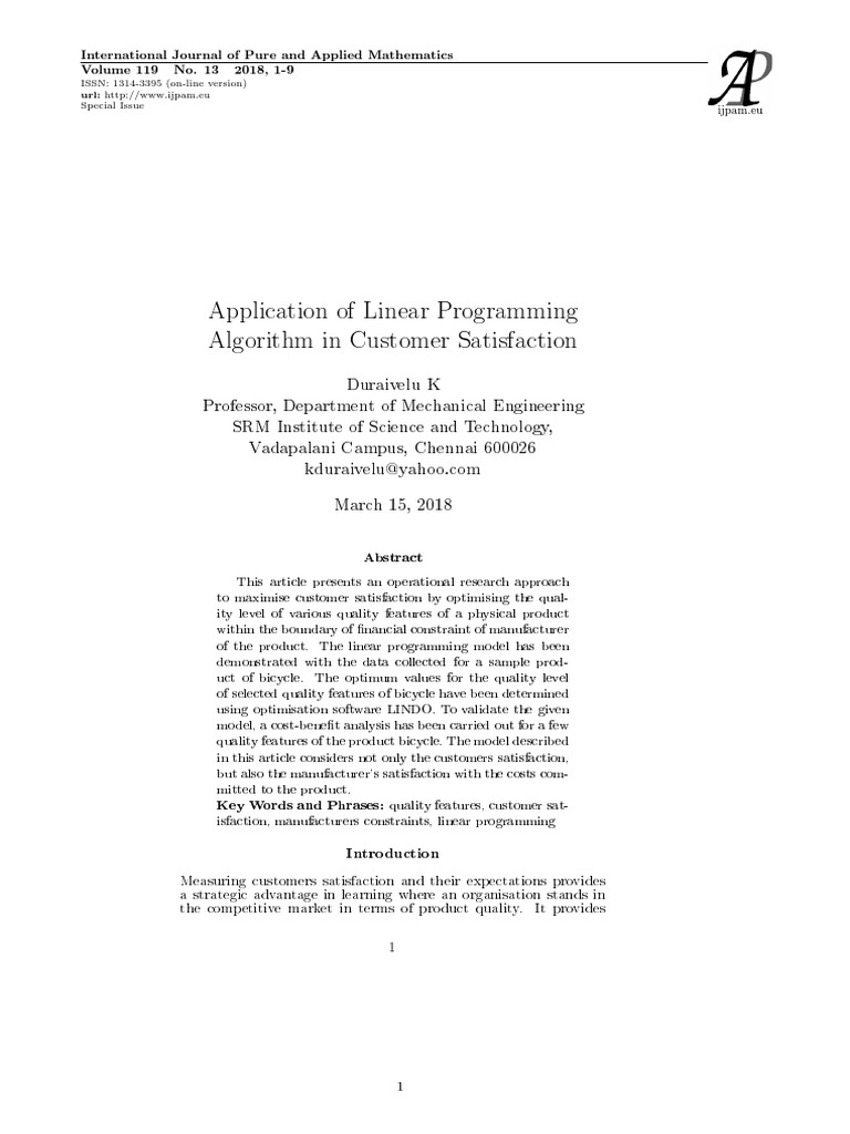 Application of Linear Programming Algorithm in Customer Satisfaction ...